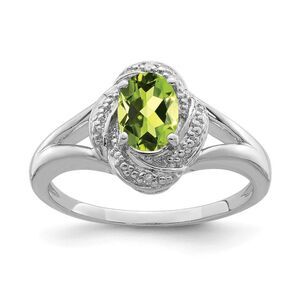 Sterling Silver .01 Ctw (H-I, I2-I3) Diamond & Oval Peridot Ring Sz 6